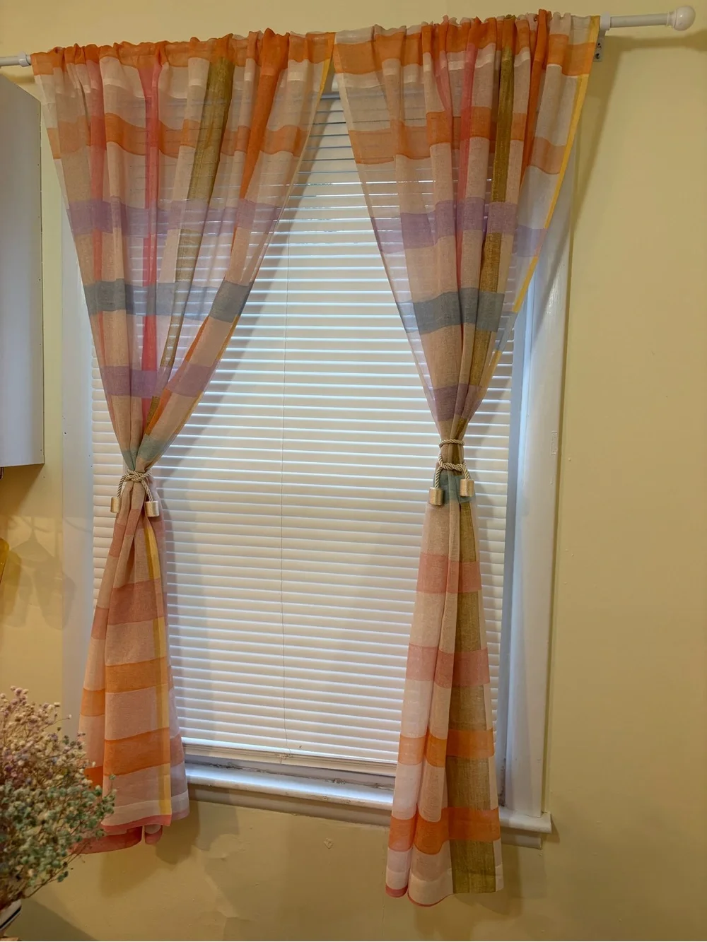 Pastel Plaid Sheer Kitchen Curtains- Society 6